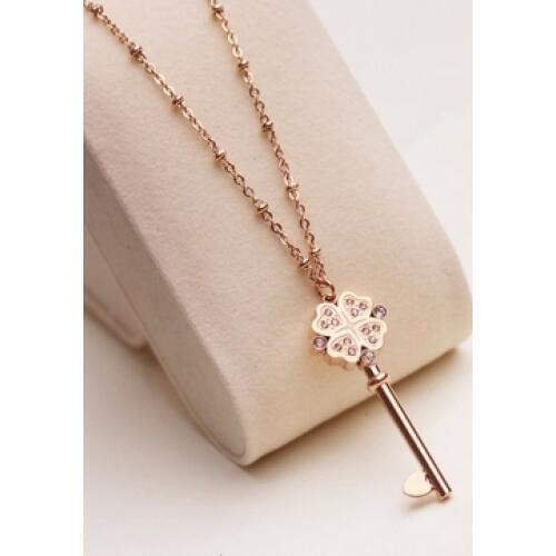Fortunate Key Pendant Long Necklace Woman Gift Jewelry Titanium Rose Gold Color New Arrival Present Free Shipping Not Fade