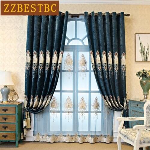 European Blue Purple Brown Embroidered Bedroom Living Room Blackout Curtains High Quality Custom Exquisite Villa Apartment Curta