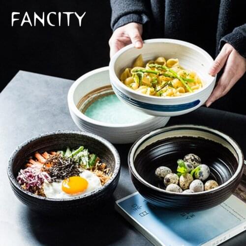 FANCITY Large Japanese-style Ramen Bowl Soup Bowl Creative Large-Capacity Ceramic Bowl Breakfast Tableware Household Fruit Salad