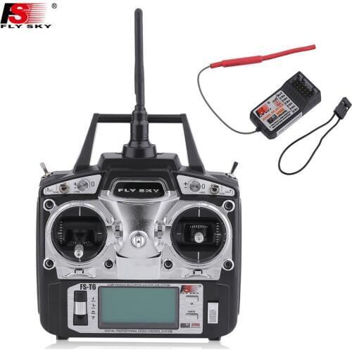 Flysky FS-T6 2.4GHz 6CH Mode 2 Transmitter and Receiver R6-B for RC Quadcopter Helicopter With LED Screen Mode 1 Mode 2