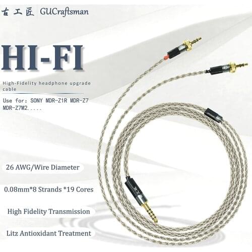 GUCraftsman 6N silver for Sony MDR-Z1R MDR-Z7 MDR-Z7M2 2.5MM/4.4MM Balance Dedicated Headphone cable