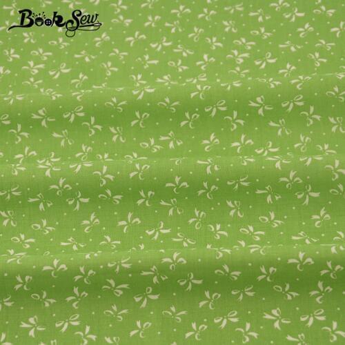 Booksew Cotton Plain Fabric Home Textile Fat Quarter Quilting Craft Doll Patchwork White Bowknot Design Green Cloth Scrapbooking