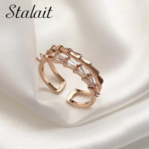 Female Zircon Rings Double Layer Wide Face Hollow Index Finger Ring Rose Gold Rose Gold Twist Ring Lucki Charm Ring