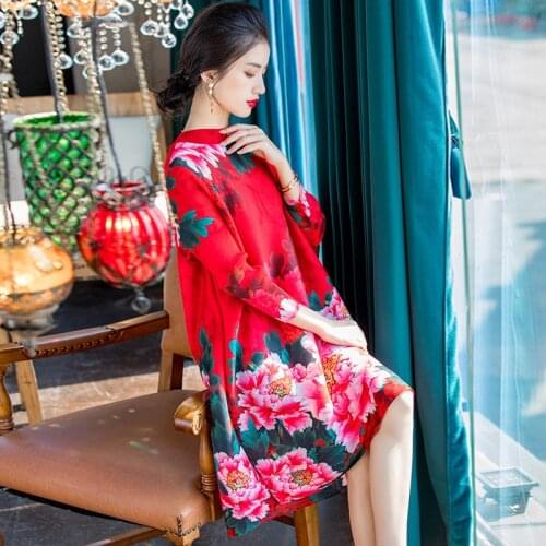 Miyake Pleated Loose Large Size Printed Dress 2020 Spring New Womens Fashion Pleats Dresses