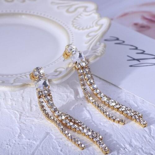 Fashion and Elegance Series Dinner Style Full Rhinestone Tassel Long Earrings