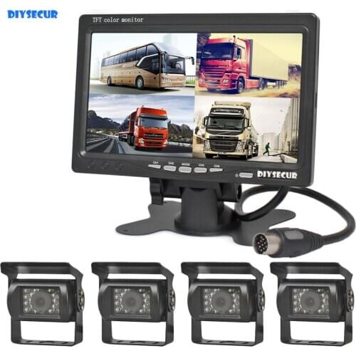 DIYSECUR 800 x 480 7" 4 Split QUAD Rear View Monitor Car Monitor + 4 x CCD IR Night Vision Rear View LED HD Camera For Truck Bus