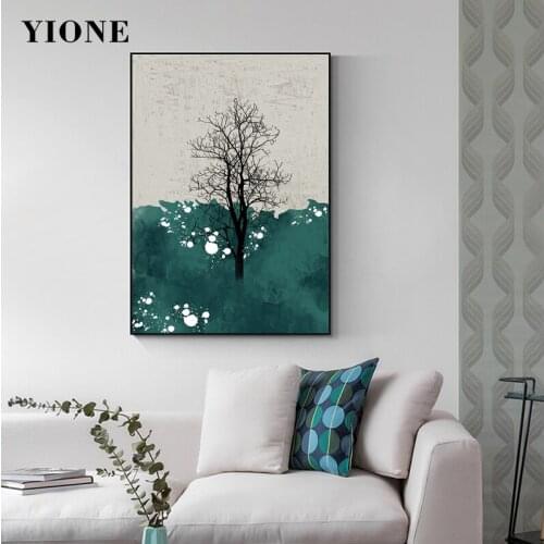 Green Nordic Tree Canvas Painting Custom Abstract Modern Plant Art Poster Wall Picture Prints for Living Room Bedroom Home Decor