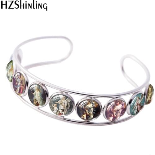 2020 New Holy Guardian Angel Cuff Bracelet Art Painting Bracelets Round Photo Glass Cabochon Jewelry Gifts for Girl