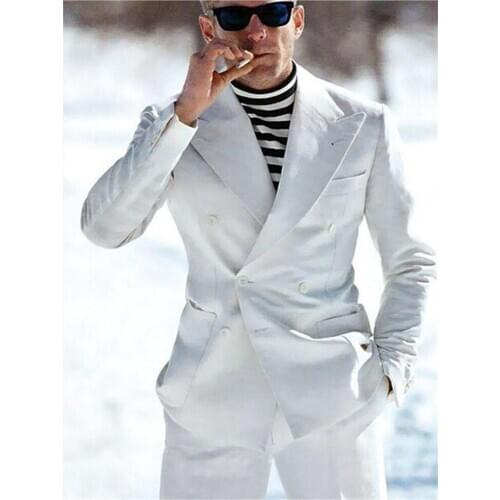 New Men’s Suit Smolking Noivo Terno Slim Fit Easculino Evening Suits For Men White Breasted Groom Clothes For Man (Jacket+Pants)