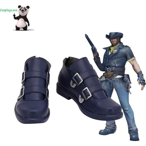 CosplayLove OW Game Storm Rising Skin Jesse McCree Blue Cosplay Shoes Boots For Christmas Halloween