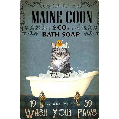 Tin Metal Sign for Bath and Cats, Wall Decor, Bathroom, Toilet, 8x12 Inch