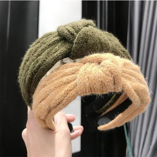 Winter Autumn Wool Hairbands Women Girls Cross Knotted Thicken Hair Hoop Headband Wide Headwear Hair Accessories Opaska na włosy