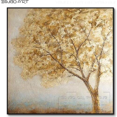 Professional Artist Hand-painted High Quality Abstract Golden Tree Oil Painting on Canvas Beauty Wall Art Gold Tree Oil Painting