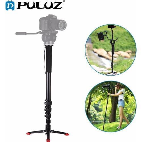 PULUZ For Camera Accessories Four-Section Telescoping Aluminum-magnesium Alloy Self-Standing Monopod with Support Base Bracket
