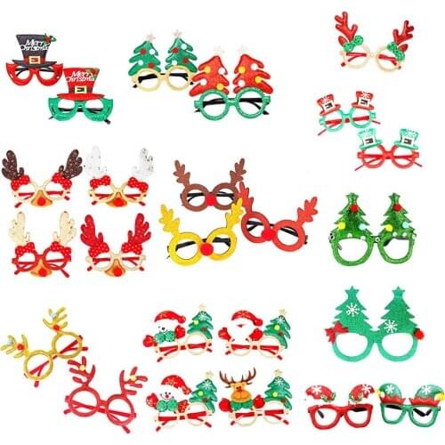 Christmas Cute Cartoon Glittered Glasses Frame Santa Claus Hat Snowman Deer Snowflake Christmas Tree Glasses Frame Party Wear