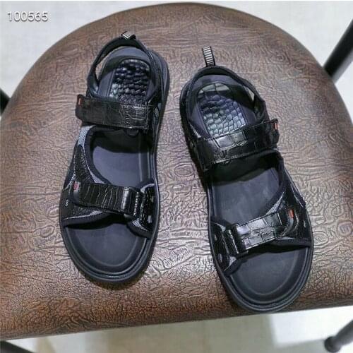 Authentic Exotic Crocodile Skin Mens Casual Sandals Flats Genuine Real True Alligator Leather Male Cheap Leisure Summer Shoes