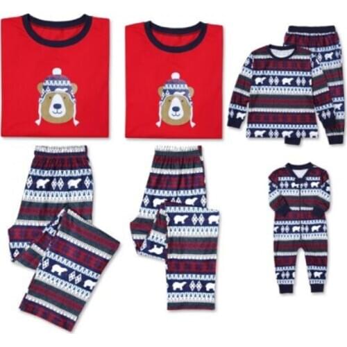 Family Christmas Bear Print Pajamas Set Cotton Pajama PJS Sleepwear Sets for Mom Dad Kids Baby