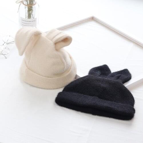 Parent-child Rabbit Ear Beanie Caps Ladies Japanese Style Sweet Pure Color 2021 Soft Warm Cartoon Shape High Quality Cute Gorro
