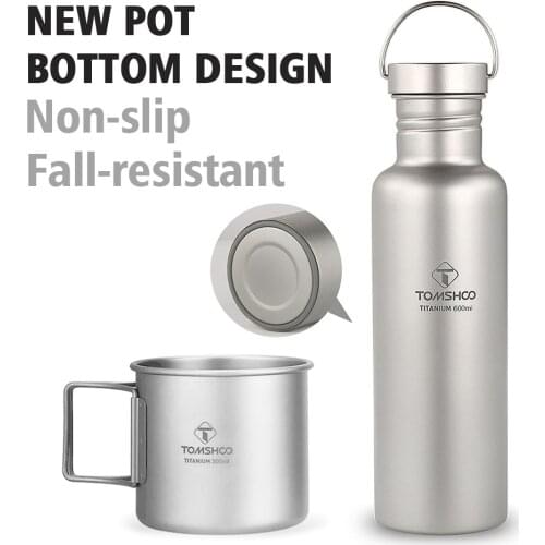 TOMSHOO 750ml Full Titanium Water Bottle with Extra Plastic Lid Ultralight for Outdoor Camping Hiking Water Bottle Coffee Cantee