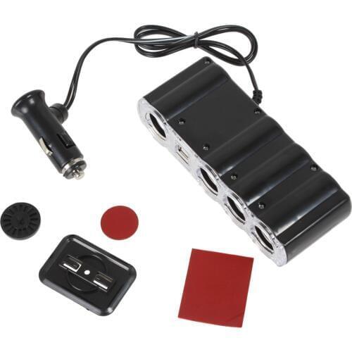 Universal 4 Way Multi Socket Car Charger Vehicle Cigarette Lighter Splitter 12V Dual-USB Ports Plug Adapter