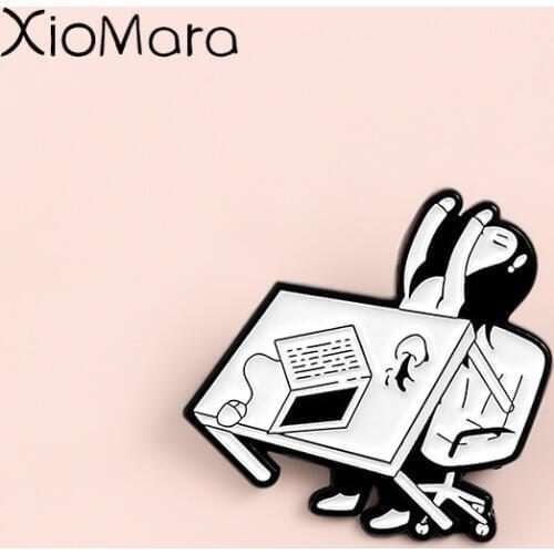 I Am Tired Of Working ! Office Girl Lift the table Enamel Pins Shirt Meme Funny Badge Depressed Jewelry Gifts Brooches Lapel Pin