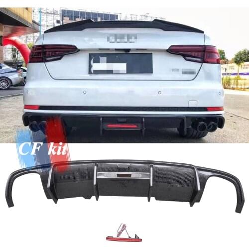 Carbon Fiber Rear Diffuser Lip Spoiler For Audi A4 B9 SLIN S4 2016 -2018 Car Bumper Accessories With LED Lamp