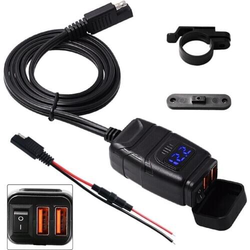Dual USB Motorcycle Charger Quick Charging QC 3.0 Digital Voltmeter Adapter Waterproof Motorcycle Accessories For Mobile Phone