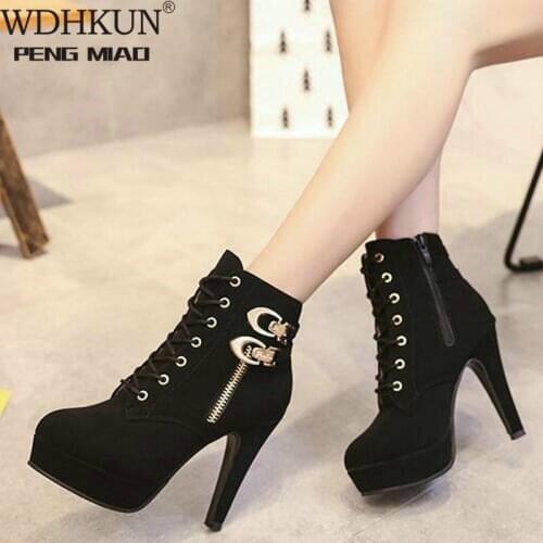 Plus Size Ankle Boots Women Platform High Heels Female Lace Up Shoes Woman Buckle Short Boot Casual Ladies Footwear Drop Ship