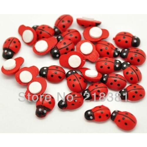 100pcs/lot Mini wooden ladybug Self-Adhesive stickers Easter decoration cute fridge magnets for scrapbooking 9x13mm
