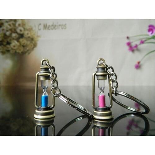2018 cute metal lamp shape hourglass key chain ring keychain creative trinket novelty item best charm gift women men couple BLUE