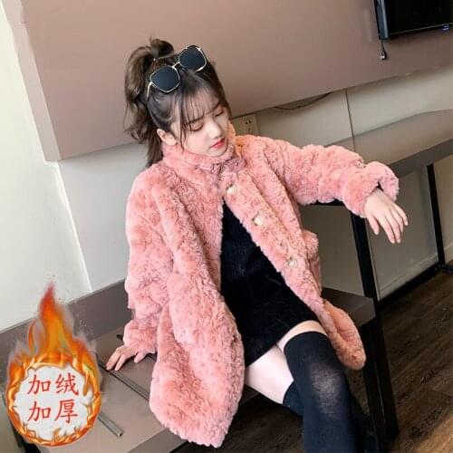 2021 NEW !! Girl winter coat / Faux fur coat with fleece lining / Pink and white colors available