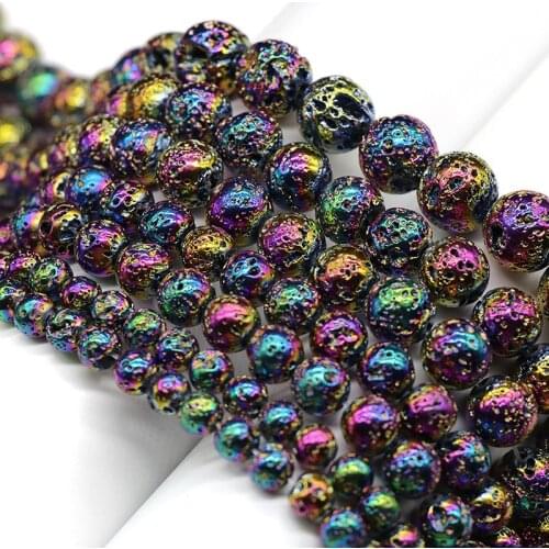 6/8/10/12mm Natural Stone Volcanic Rock Electroplating Colored Loose Beads Pendants For Jewelry Accessories Making DIY Bracelet