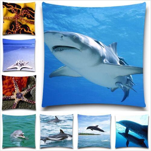 Shark Dolphin Fish Cushion Covers Undersea World Sofa Seat Decorative Pillow Cover Case
