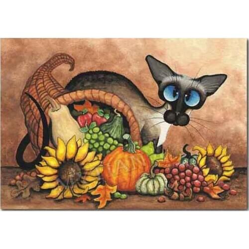 5d diy diamond painting Cat with pumpkin&flower full drill resin Cross Stitch Embroidery pattern Diamond Mosaic Needlework Decor