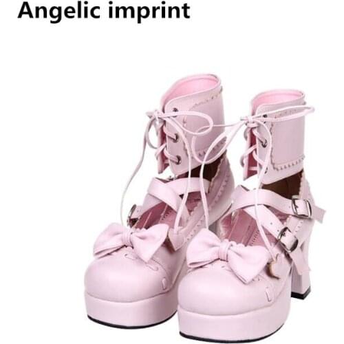 Angelic imprint handmade woman mori girl lolita cosplay shoes lady high heels pumps women princess dress party shoes 33-47 7.5cm