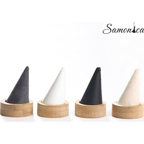 Bamboo Bevel Round Bottom Pointed Ring Display Rack Storage Stand Bracket Ring Organizer Jewelry Display