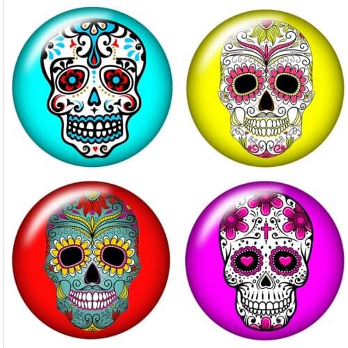 Beauty Punk Skull 10pcs set 12mm/16mm/18mm/25mm Round photo glass cabochon demo flat back Making findings ZB0466