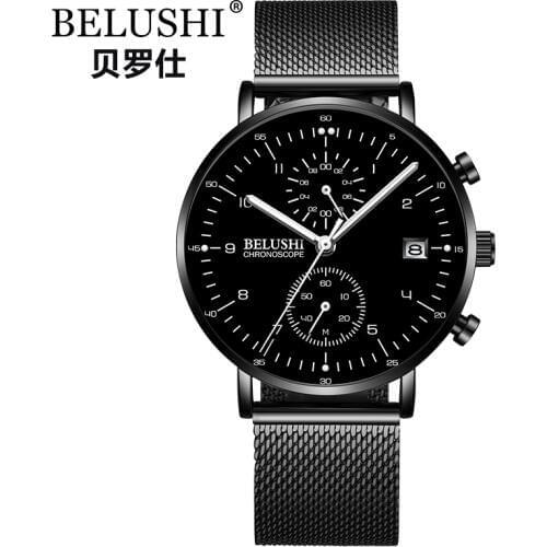 Mens Watches Quartz Chronograph Sports Wristwatch Small Dials Working BELUSHI Top Brand Men Watch Gifts montre homme 2019 #a
