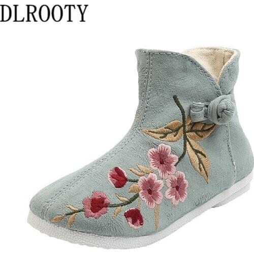 Children Martin Boots Embroider Flower Shoes Girl National Style Autumn Spring Flat Baby Kid Outdoor Fashion Ankle Non-slip