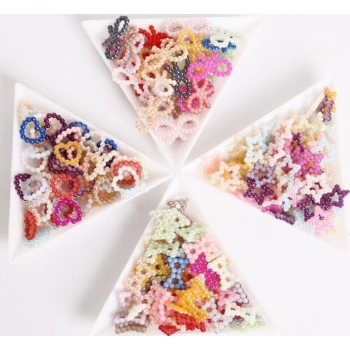100pcs Random Mixed Color Plastic ABS Imitation Pearl Beads Hollow Heart Bowknot Star Design DIY Craft Sewing Scrapbook Supplies