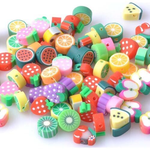 10mm 50pcs Mixed fruit Pattern Clay Spacer beads For jewelry making YKL0056