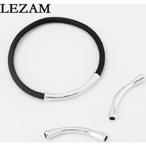 10Pcs Antique Zamak Solid Plain Curved Tube Connector For 3mm Round Leather Cord Bracelet Jewelry Findings