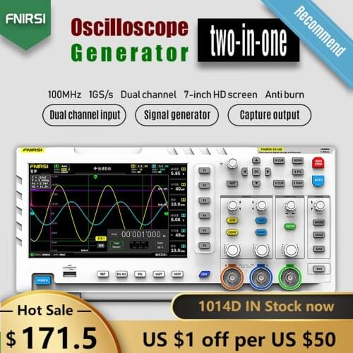FNIRSI 1014D Digital Oscilloscope Dual Channel Input Signal Generator Osiloscopio Digital 1GSa/s Sampling Rate 1GB Storage