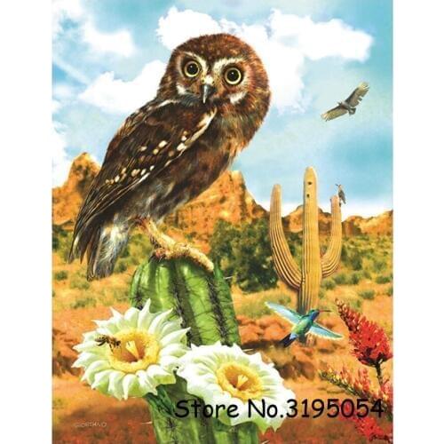 Diy diamond painting cactus flowers diamond cross stitch crystal square rhinestones animal owl diamond embroidery icon