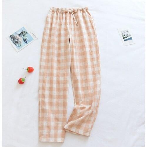 Home Pants Washed Cotton Large Plaid Pajama Pants Couple Summer Thin Section with Side Pockets Trousers Men Women Lounge Wear