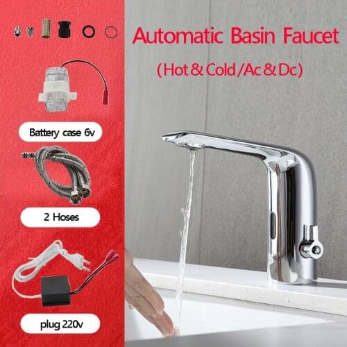 AC/DC Battery Power Water Saving Cold Automatic Hands Touch Free Sensor Faucet Waterfall Bathroom Sink Tap Basin Faucet