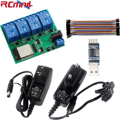 ESP32S 4 Channel Wifi Bluetooth Relay Module/USB To TTL /Female to Female cable/DC6V 0.6A 600mA Power Adapter EU/US Plug RCmall
