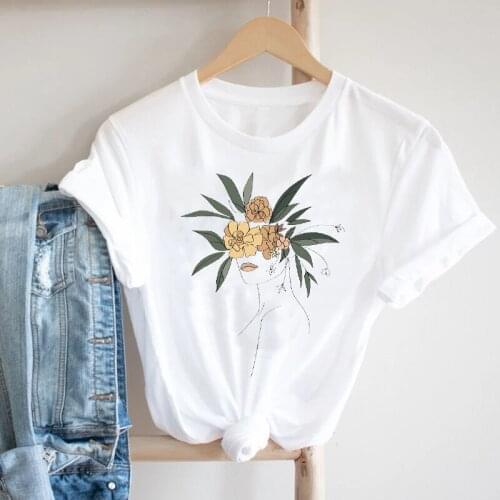 Graphic T-shirt Women Short Sleeve Printing Watercolor Cute Floral Ladies Flower 90s Fashion Clothes Print Tshirt Female Tee Top