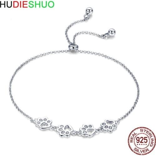 HUDIESHUO 925 SterlingSilver Bear Footprint Bracelet Women Link Tennis Bracelet SilverJewelry Drop Shipping
