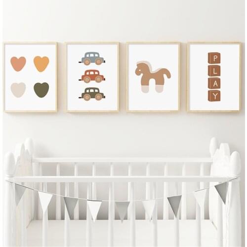 Cartoon Car Heart Pony Canvas Paintings Nursery Boy Baby Poster Print Wall Art Picture For Childrens Bedroom Home Decor